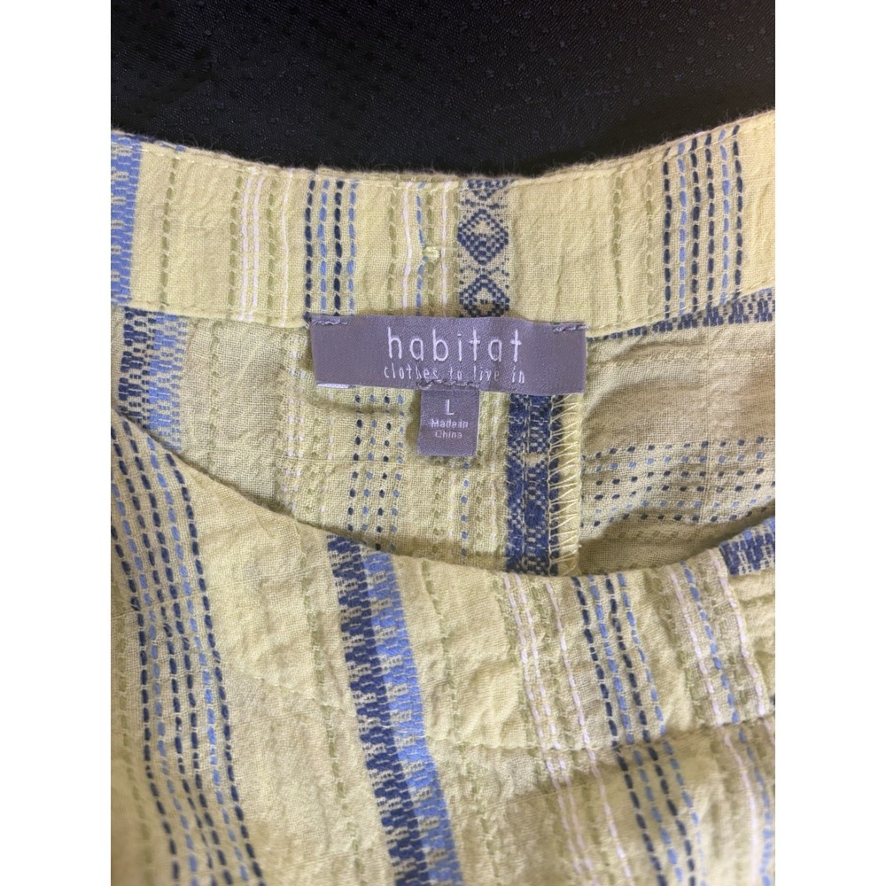 Habitat Clothing Lime Green Cotton Tunic Top~L~3/4 Sleeve Button Back Lagenlook - Picture 2 of 15